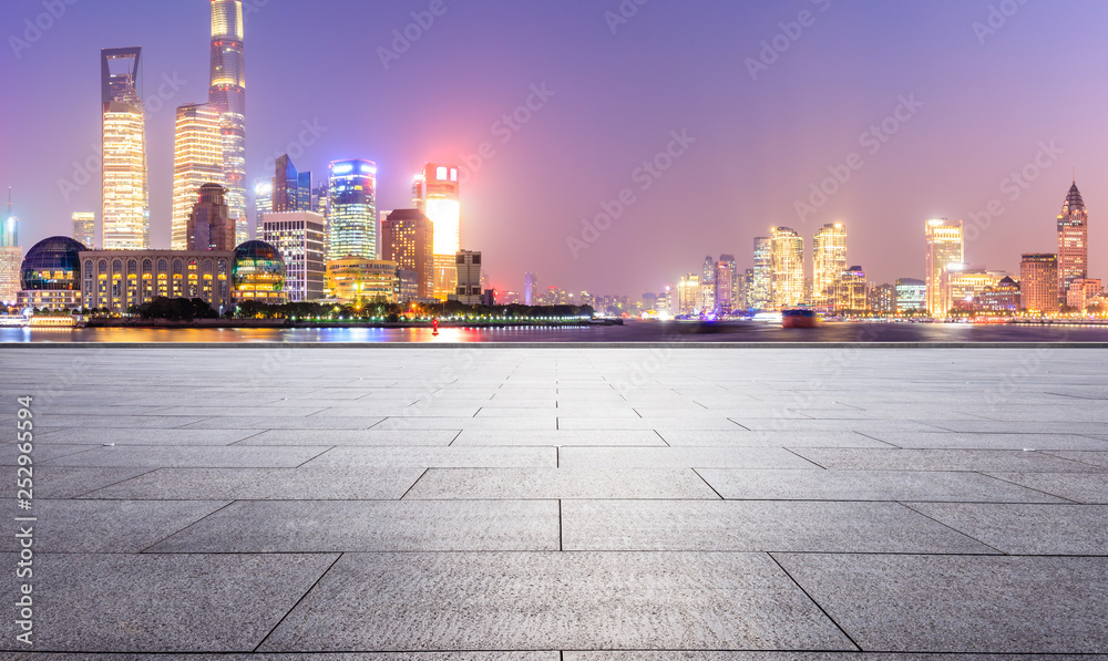 Shanghai Lujiazui financial district city scenery and empty square ground