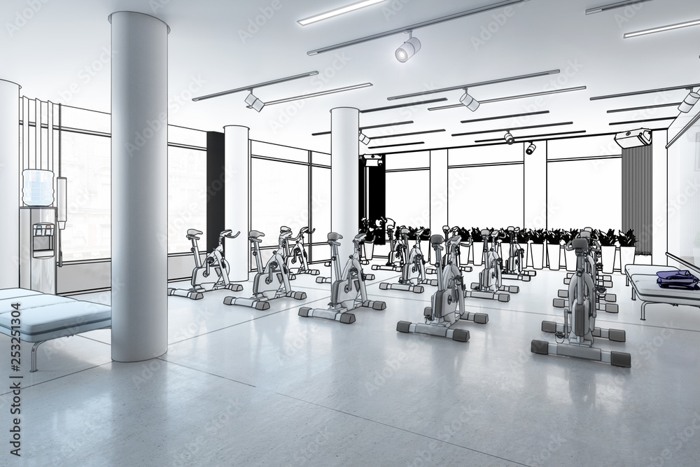 Ergometer im Fitness Zentrum（Planung）-3d插图