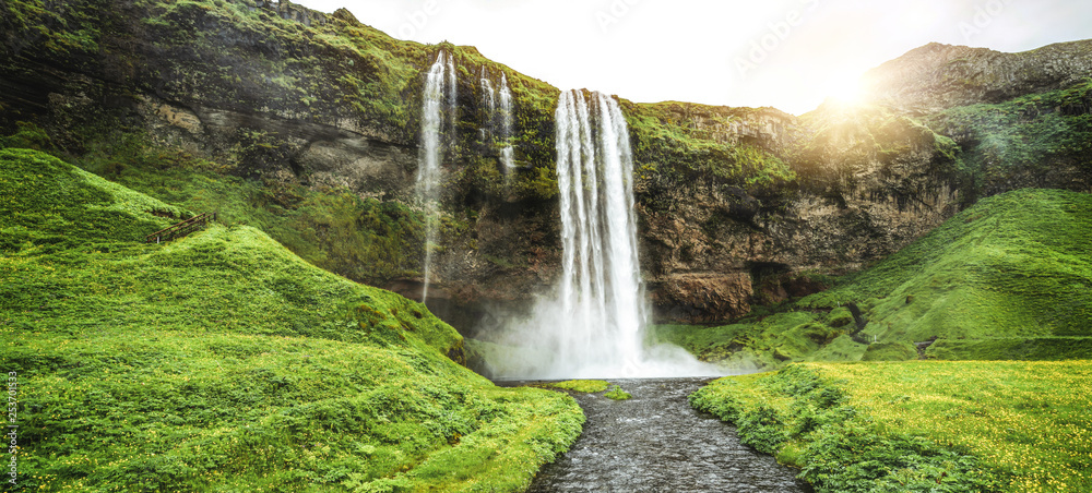 Magical Seljalandsfoss Waterfall in Iceland. It is located near ring road of South Iceland. Majestic