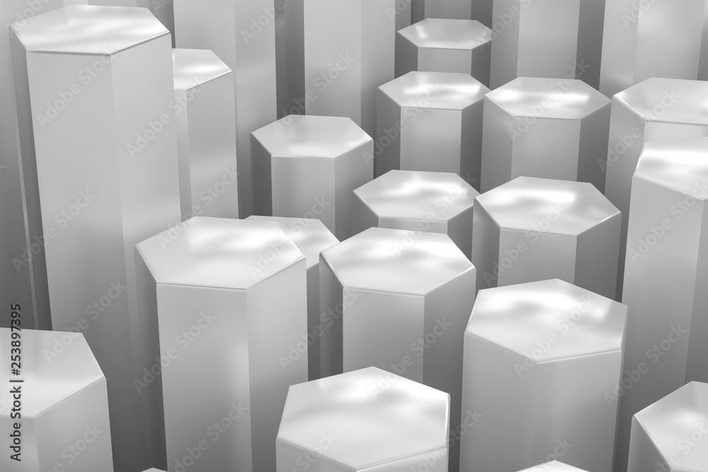 3d rendering, white hexagon pillar