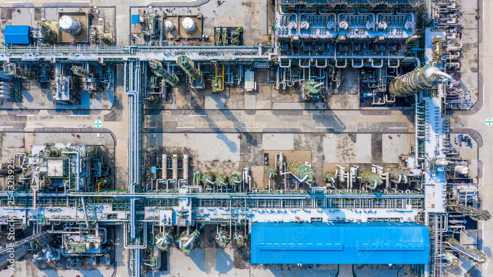 Polyethylene plant in the industrial park, Aerial view polyethylene industry.