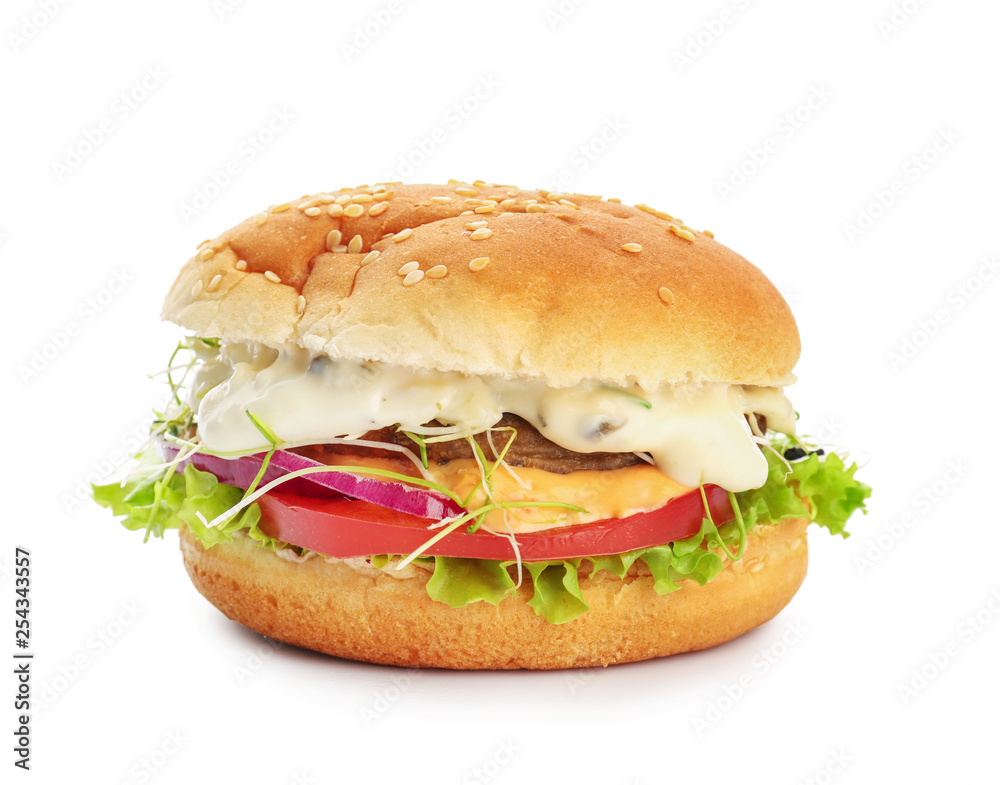 Tasty burger on white background