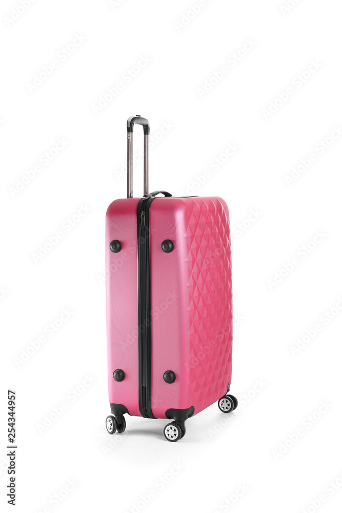 Packed suitcase on white background