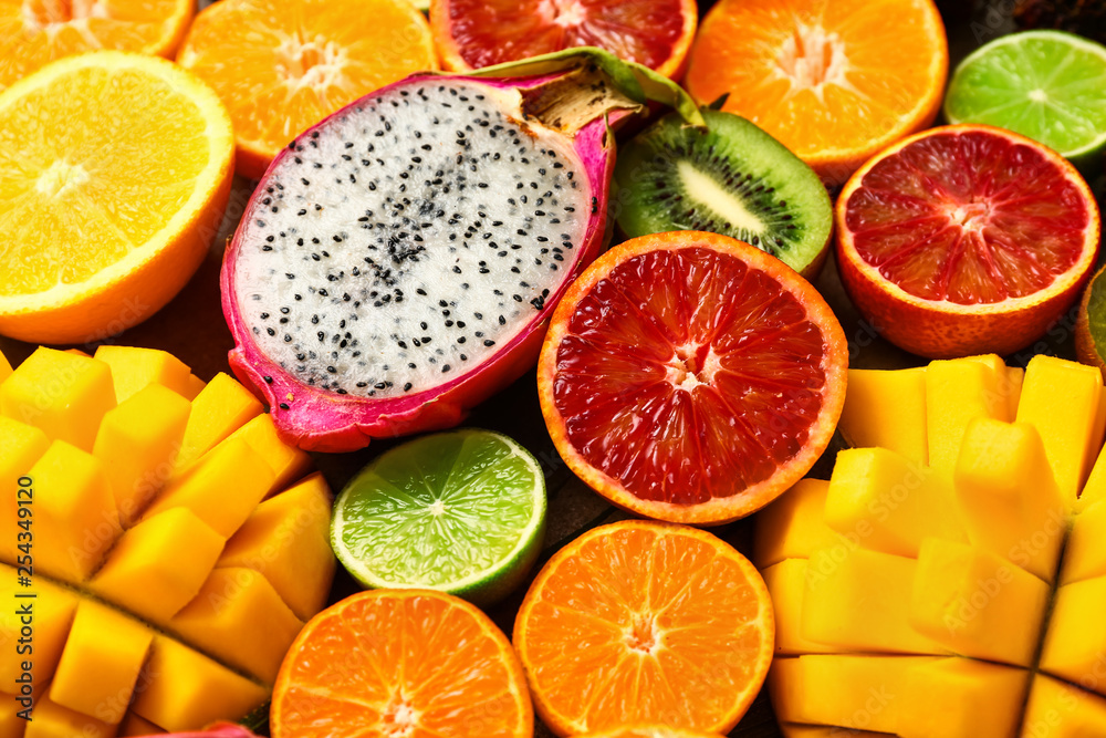 Assortment of exotic fruits, closeup