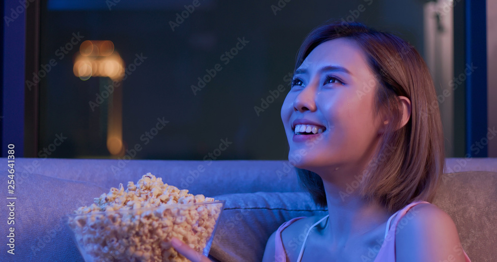 woman cry while watching movie