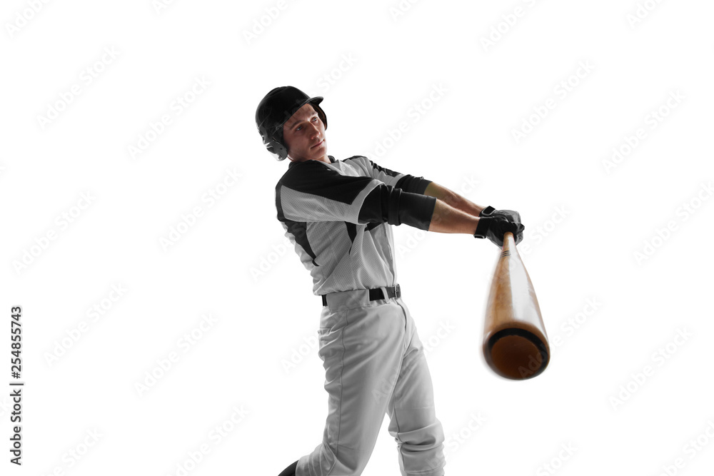 Baseball player isolated on white.