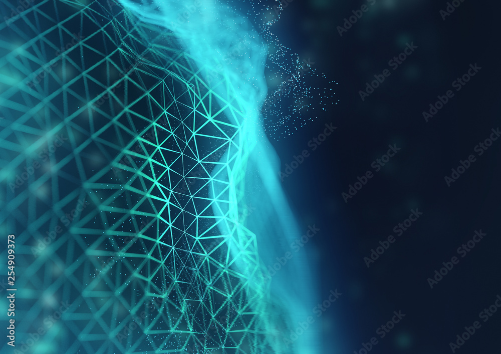 Glowing Network Connections. Cloud driven technologies and Cryptocurrency 3D illustration background