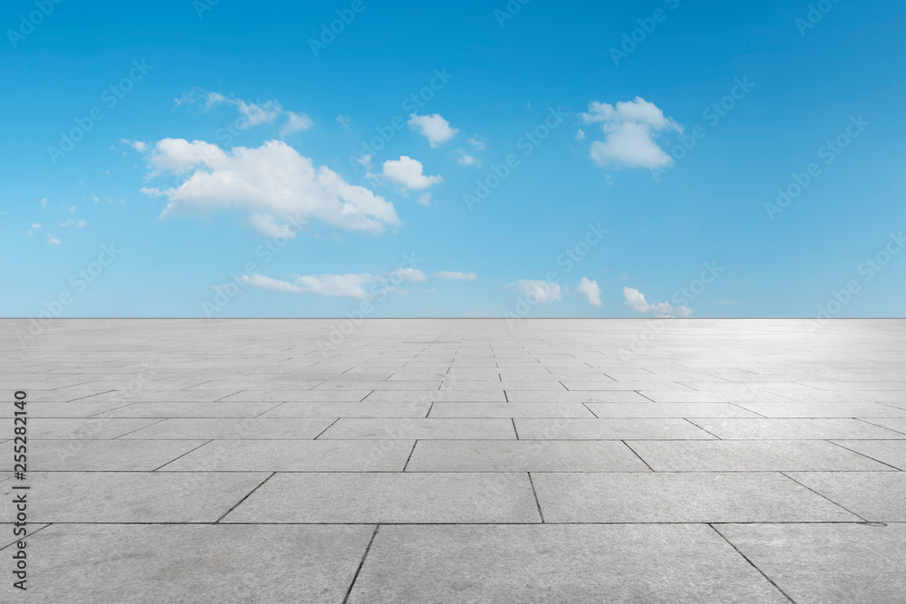 Empty square tiles and beautiful sky scenery