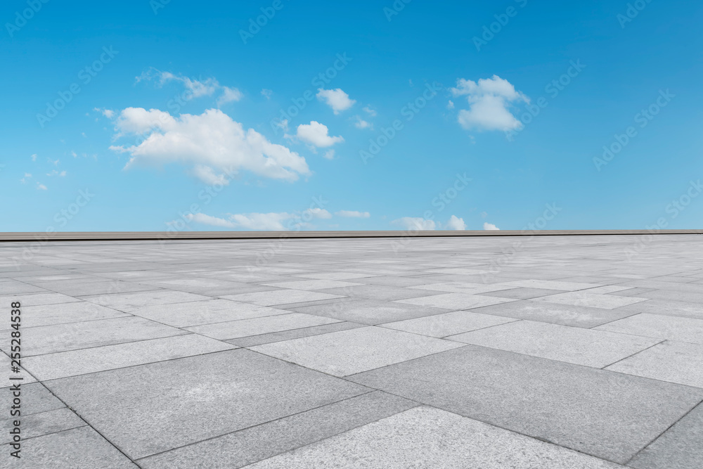 Empty square tiles and beautiful sky scenery