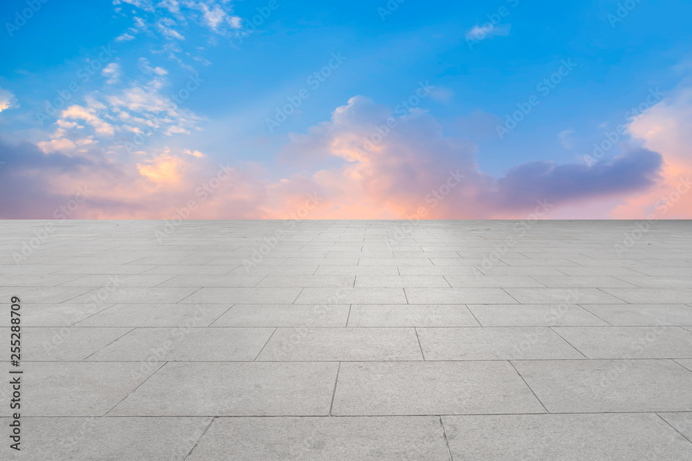 Empty square tiles and beautiful sky scenery