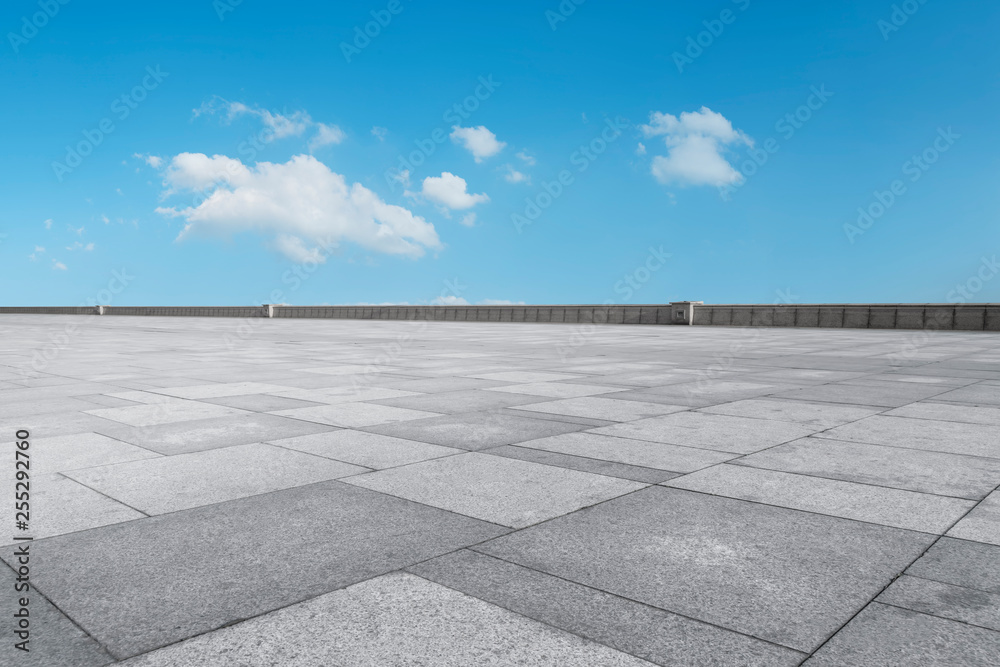 Empty square tiles and beautiful sky scenery