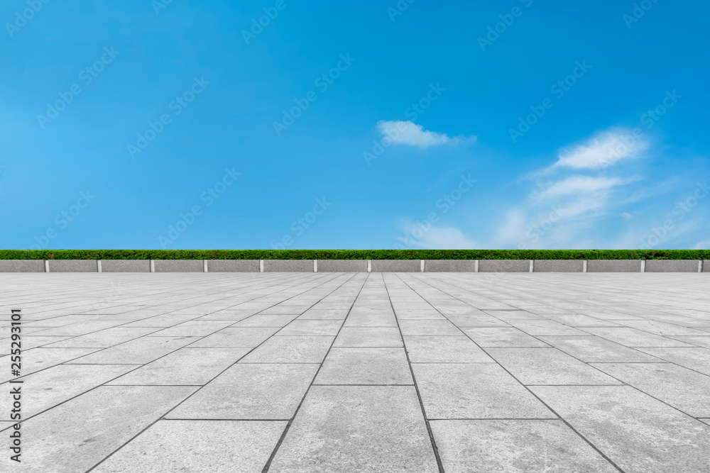 Empty square tiles and beautiful sky scenery