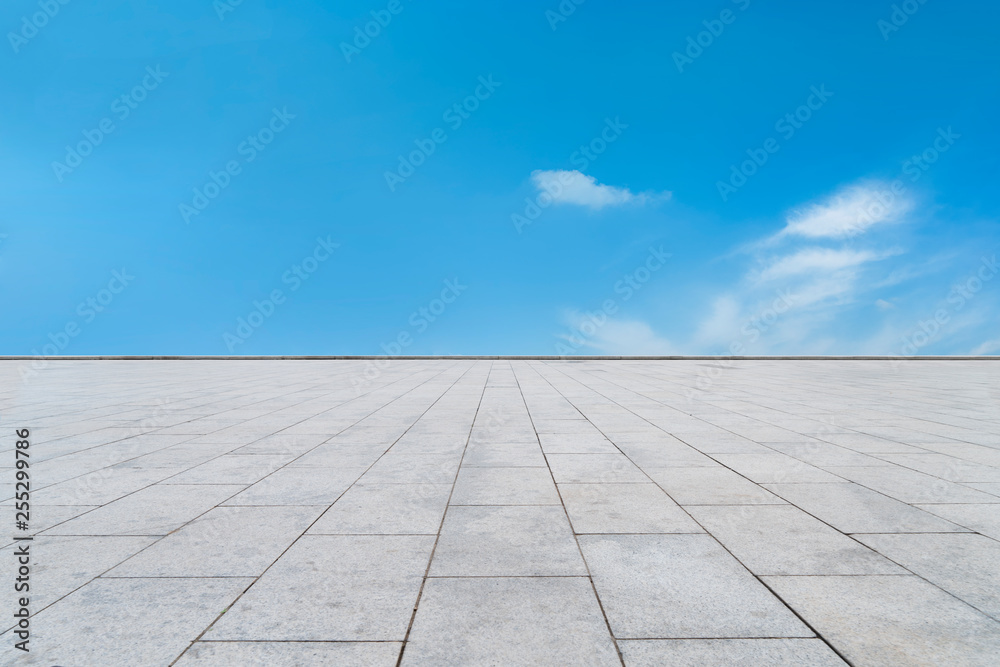 Empty square tiles and beautiful sky scenery