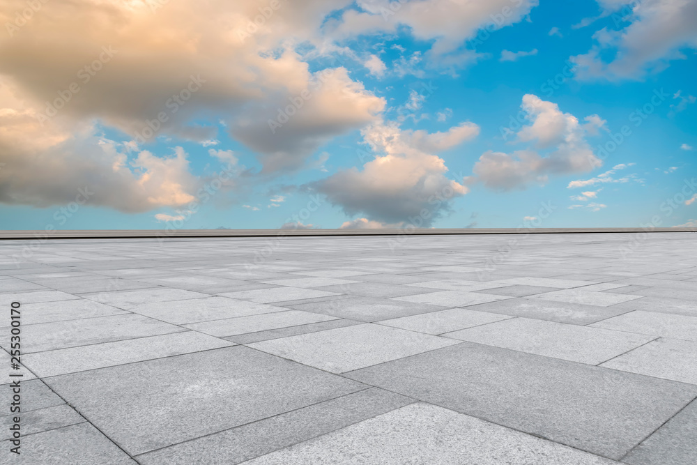 Empty square tiles and beautiful sky scenery