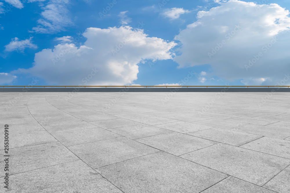 Empty square tiles and beautiful sky scenery