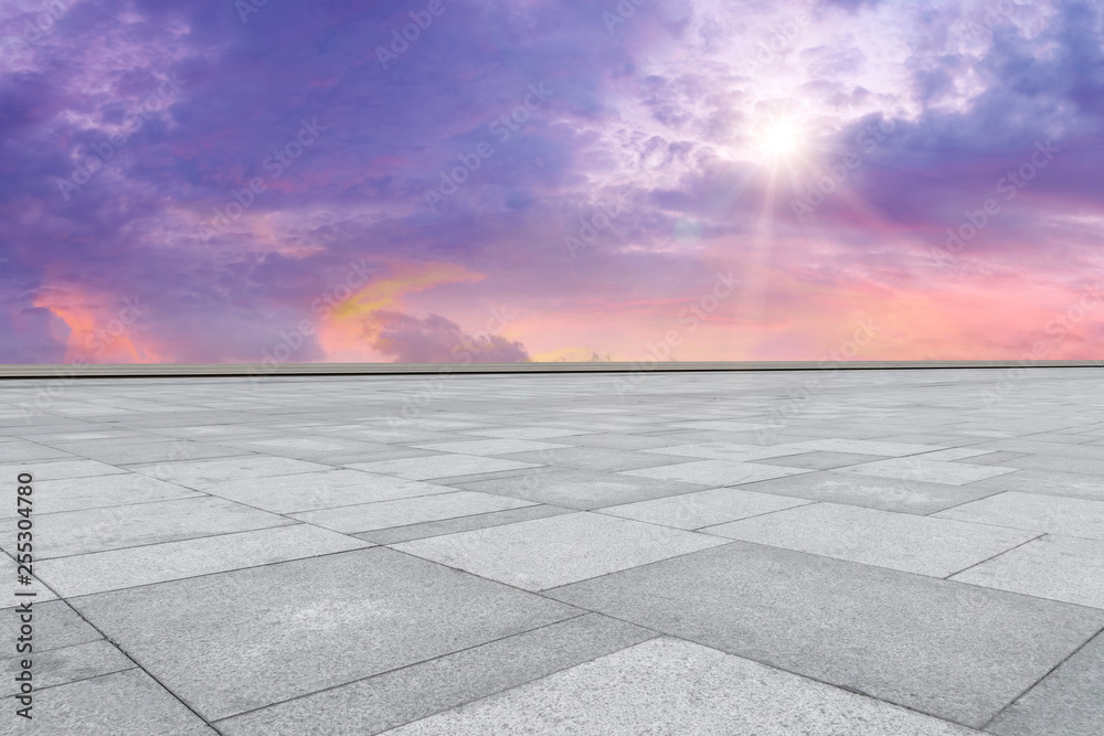 Empty square tiles and beautiful sky scenery