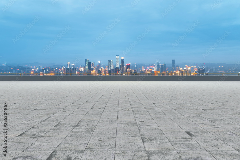 Urban skyscrapers with empty square floor tiles