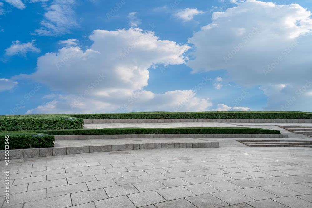 Empty square tiles and beautiful sky scenery