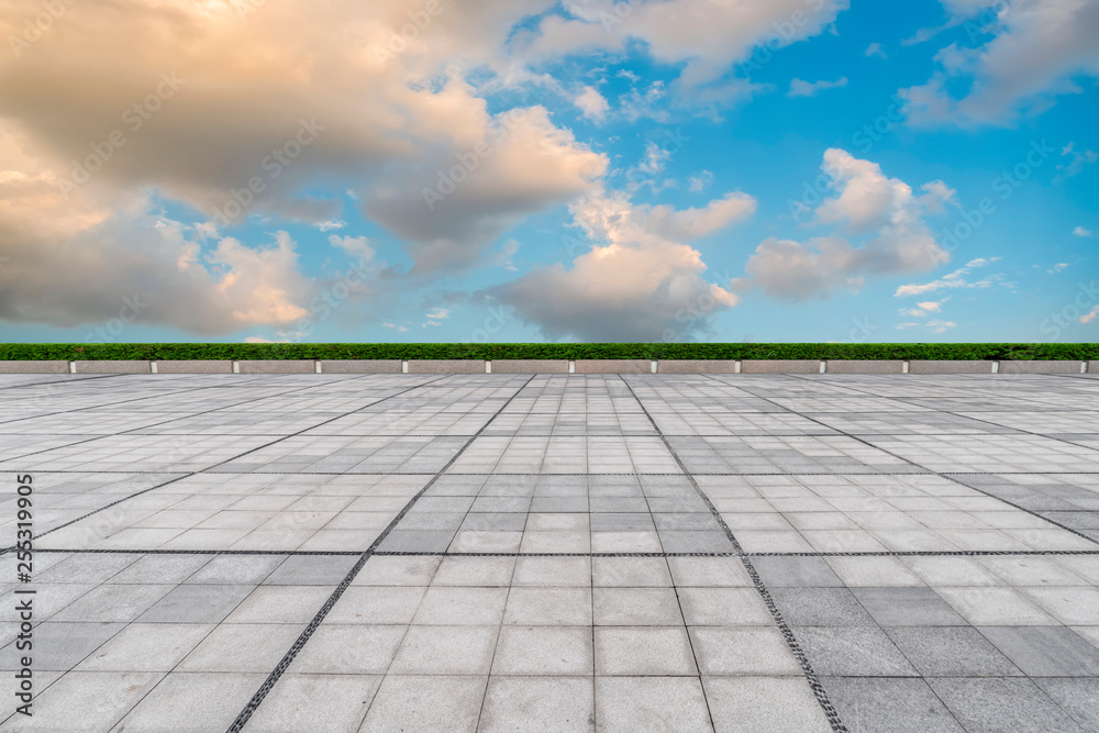 Empty square tiles and beautiful sky scenery