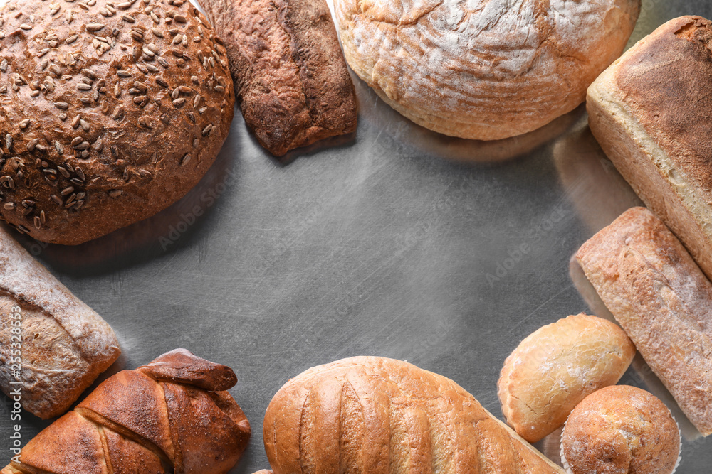 Frame made of bakery products on table