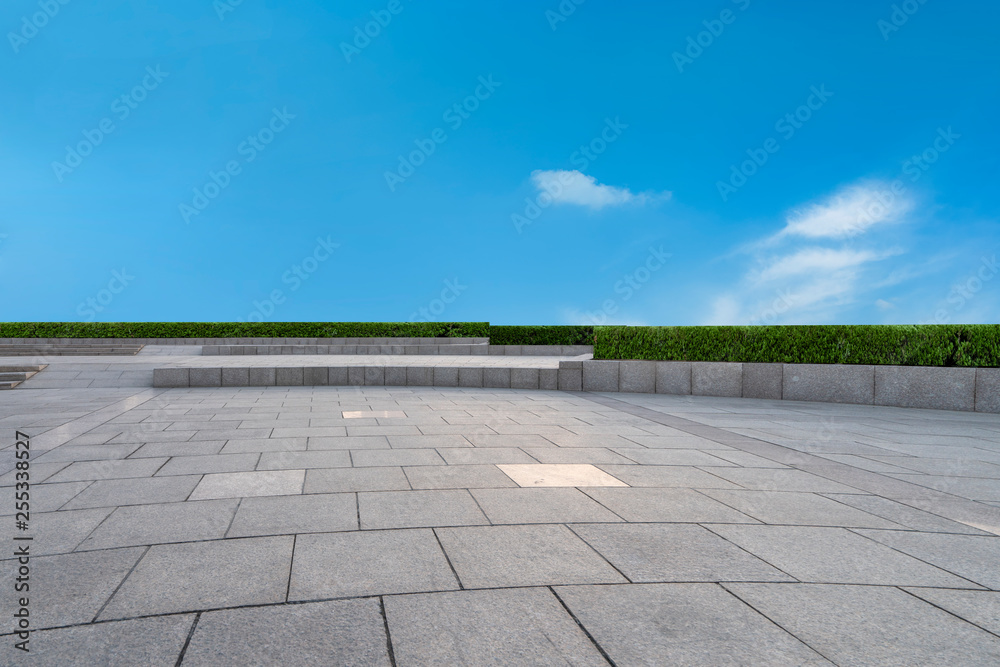 Empty square tiles and beautiful sky scenery