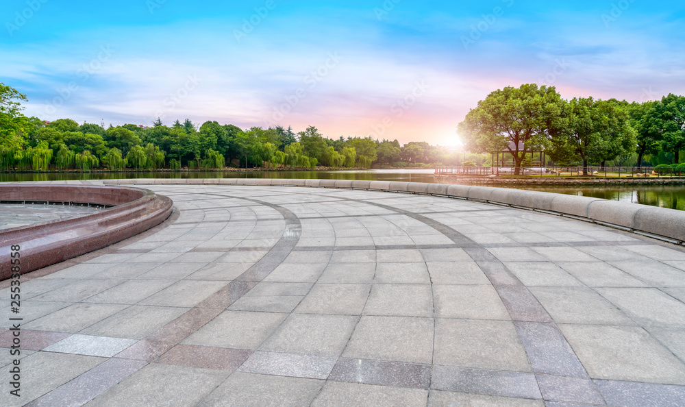 Empty square tiles and beautiful sky scenery