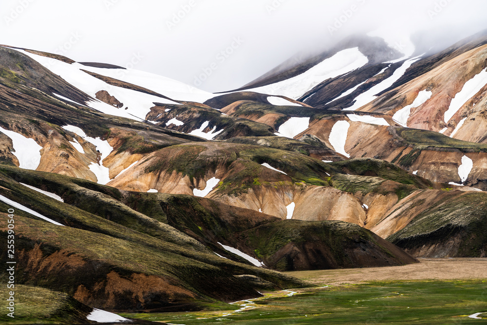 Landscape of Landmannalaugar surreal nature scenery in highland of Iceland, Nordic, Europe. Beautifu