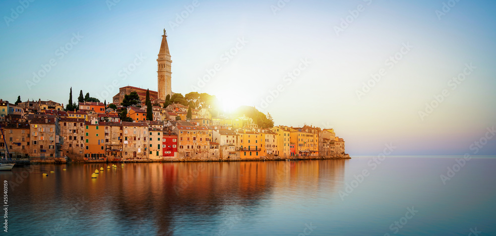 Beautiful romantic old town of Rovinj in Croatia. The coastal city of Rovinj situated in Istria Peni