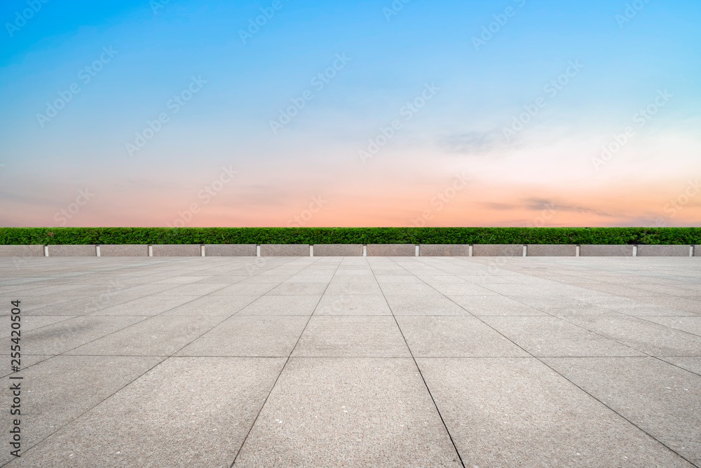 Empty square tiles and beautiful sky scenery