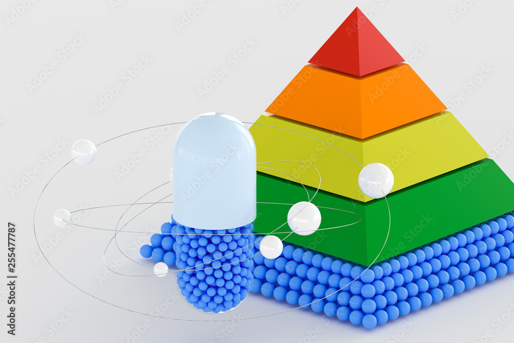 pyramid and capsule, 3d rendering