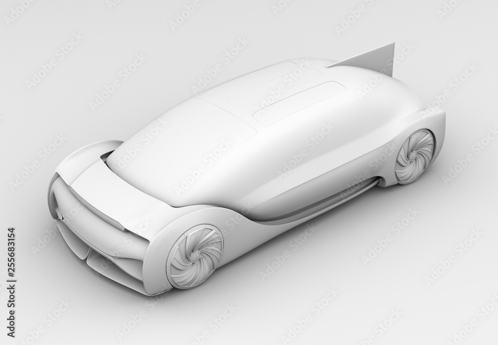 Clay rendering of self driving electric car exterior. 3D rendering image.