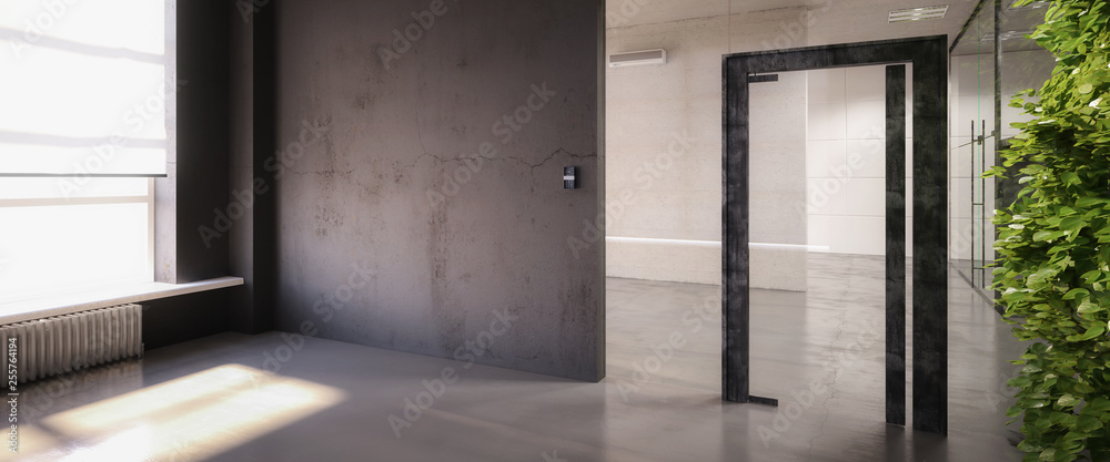 Office Design: Empty Entrance Area (panoramic) - 3d visualization