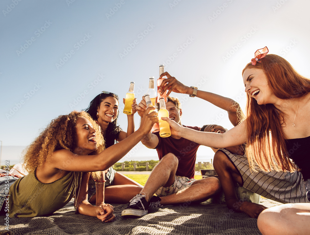 Group of young people partying outdoors