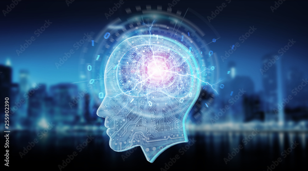 Artificial intelligence digital brain background 3D rendering