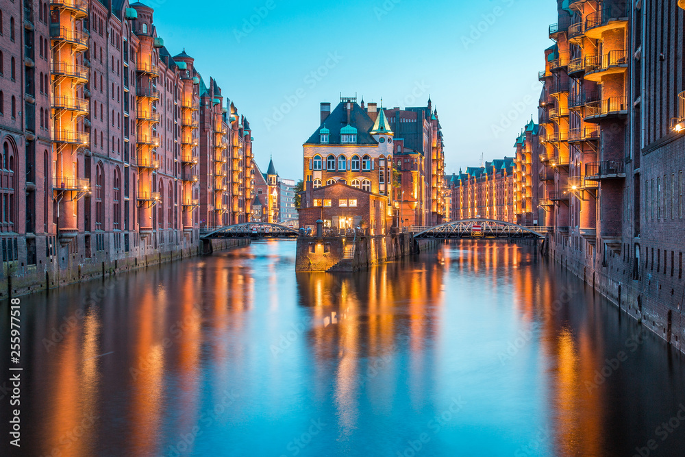 Hamburg Speicherstadt at twilight, Germany