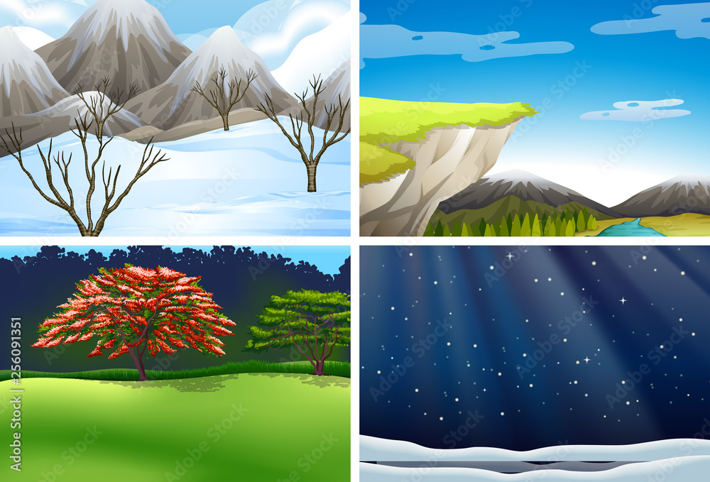 Set of nature landscape scene