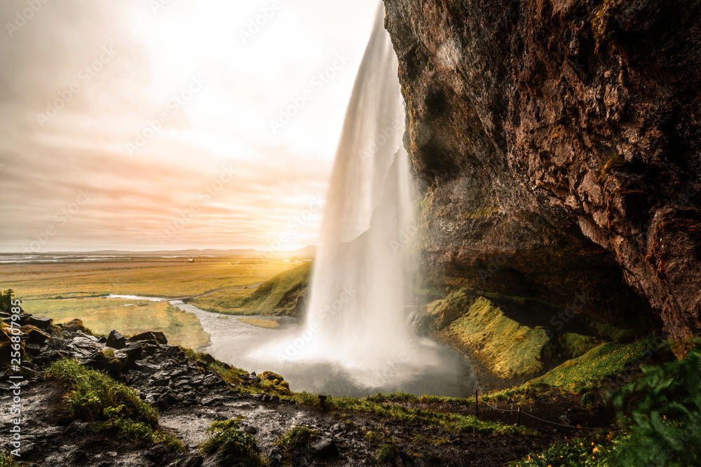 Magical Seljalandsfoss Waterfall in Iceland. It is located near ring road of South Iceland. Majestic