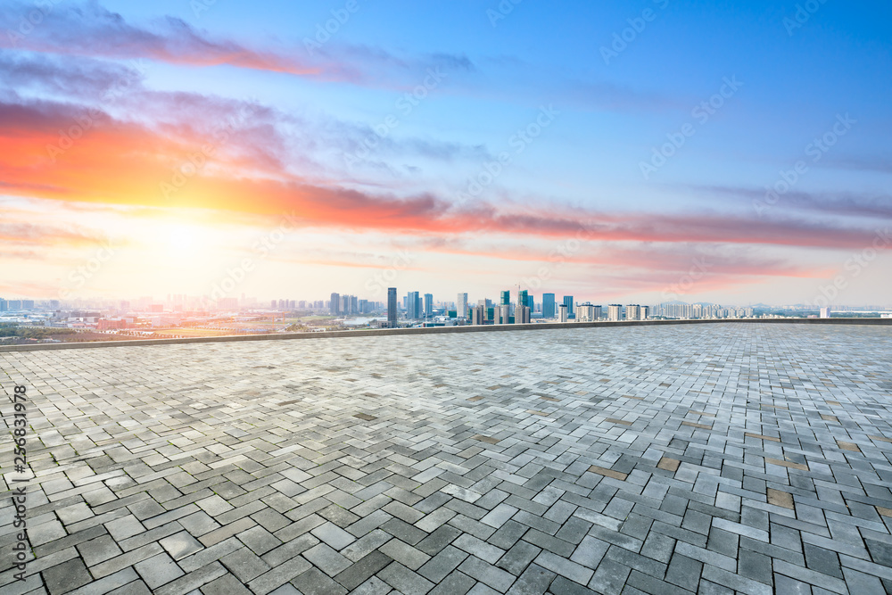 上海全景城市天际线和空广场层建筑，高角度视野