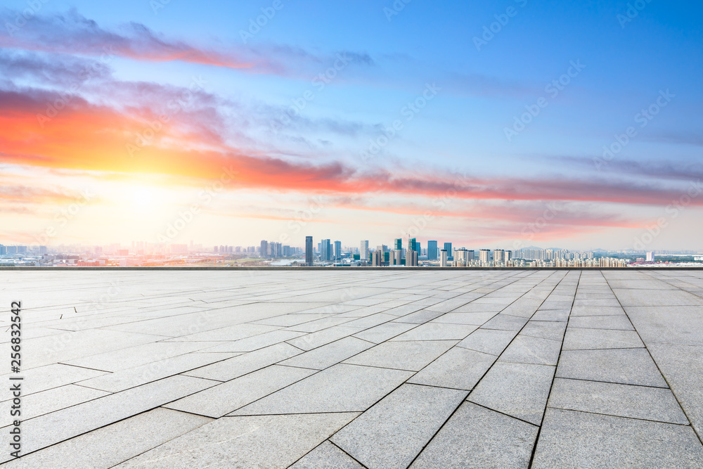 上海全景城市天际线和空广场层建筑，高角度视野