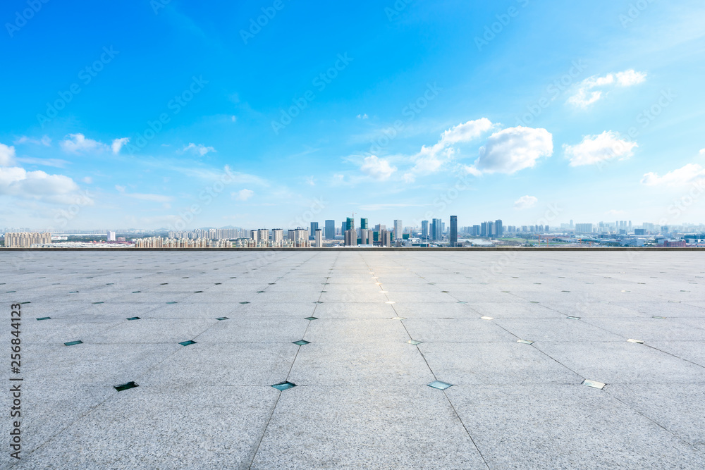 上海全景城市天际线和空广场层建筑，高角度视野