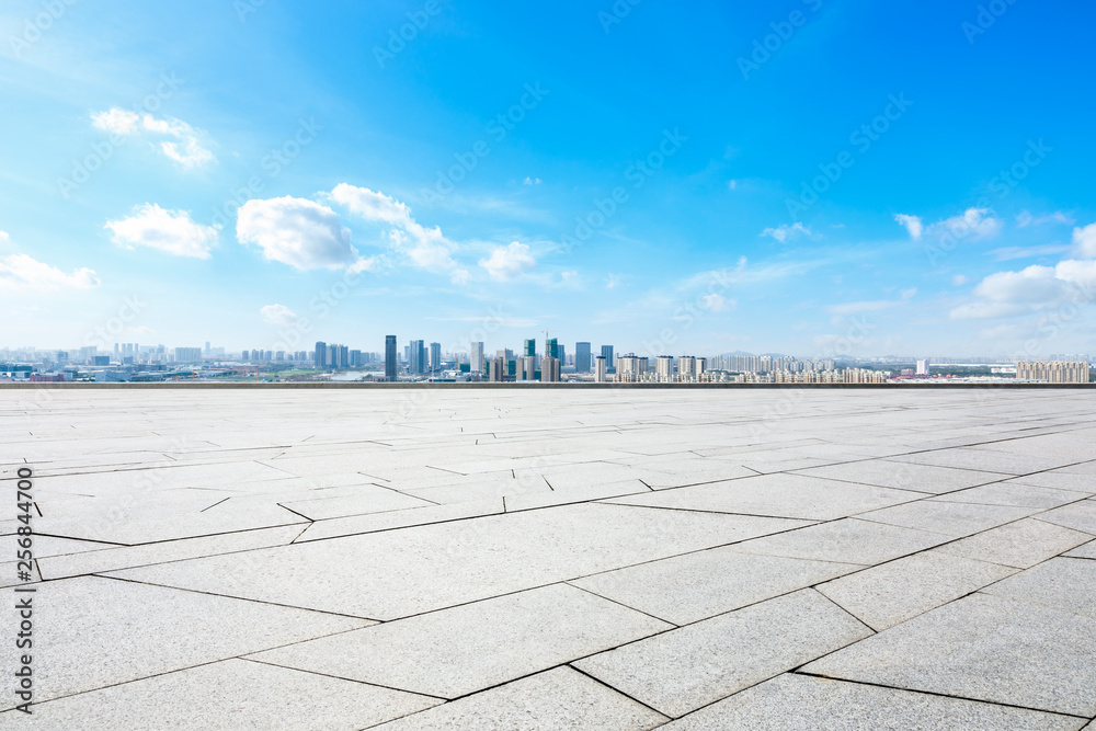 上海全景城市天际线和空广场层建筑，高角度视野