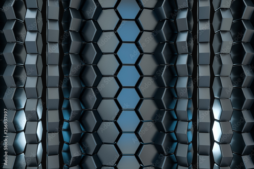 3d rendering, black hexagon cube, Computer digital drawing