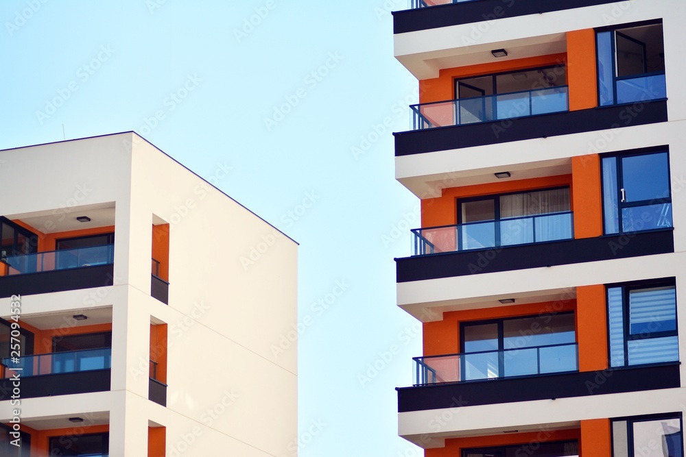 New-build residential building on a sunny summer day