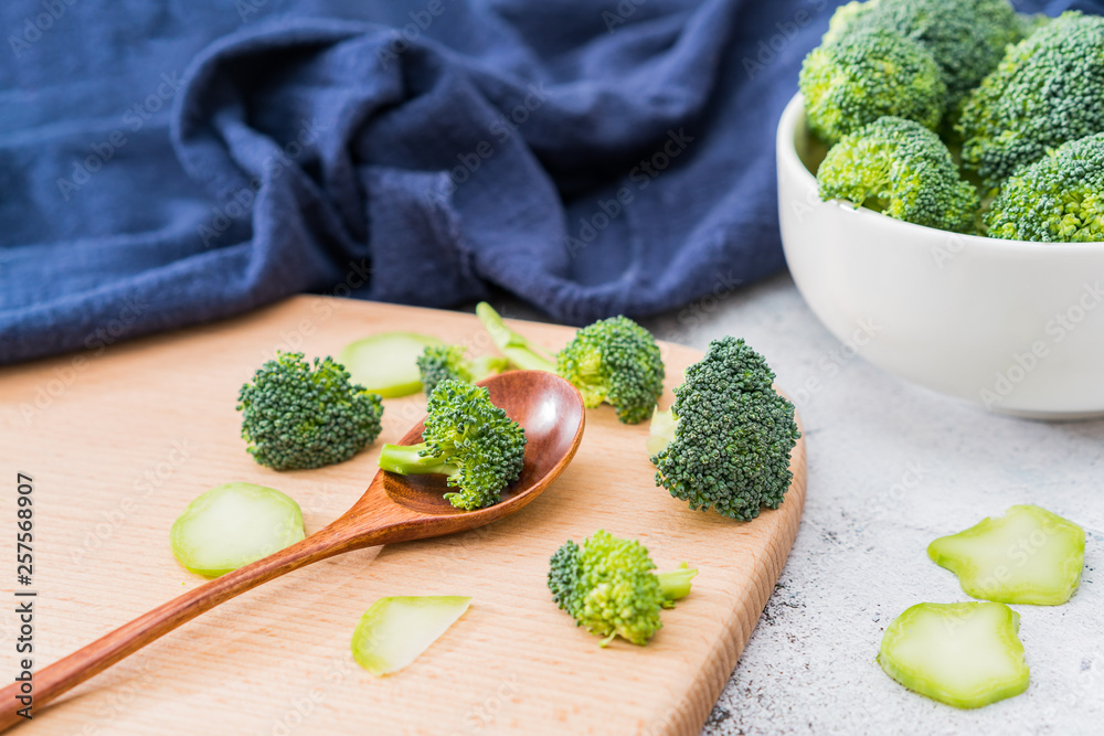 Broccoli cut on the cutting board