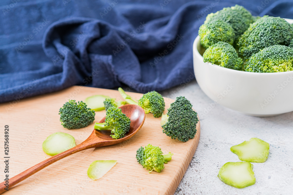 Broccoli cut on the cutting board