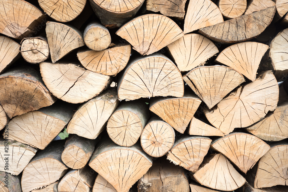 Pile of wood logs ready for winter