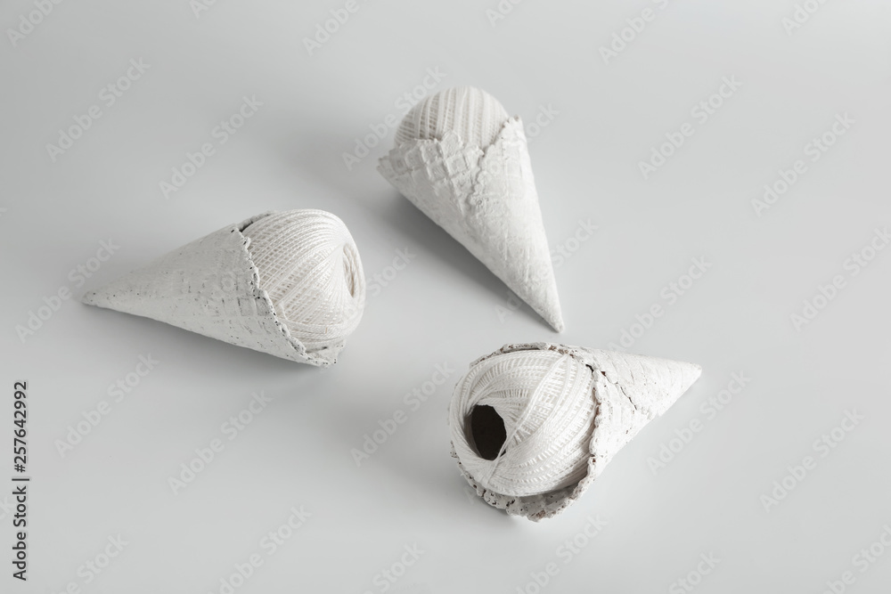 Wafer cones with clews on white background