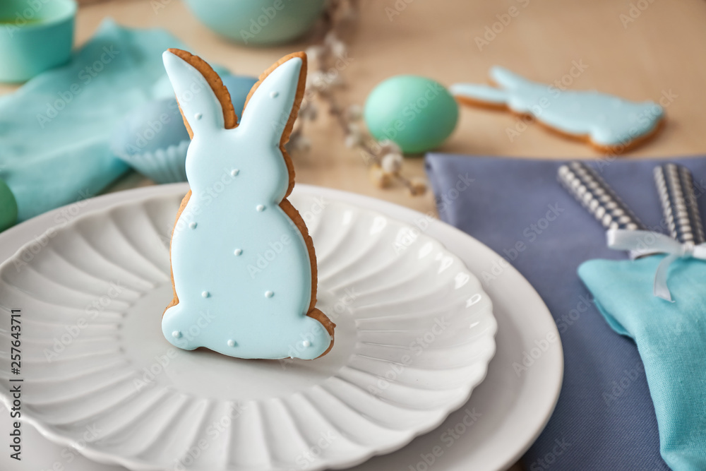 Easter table setting with cookie in shape of bunny