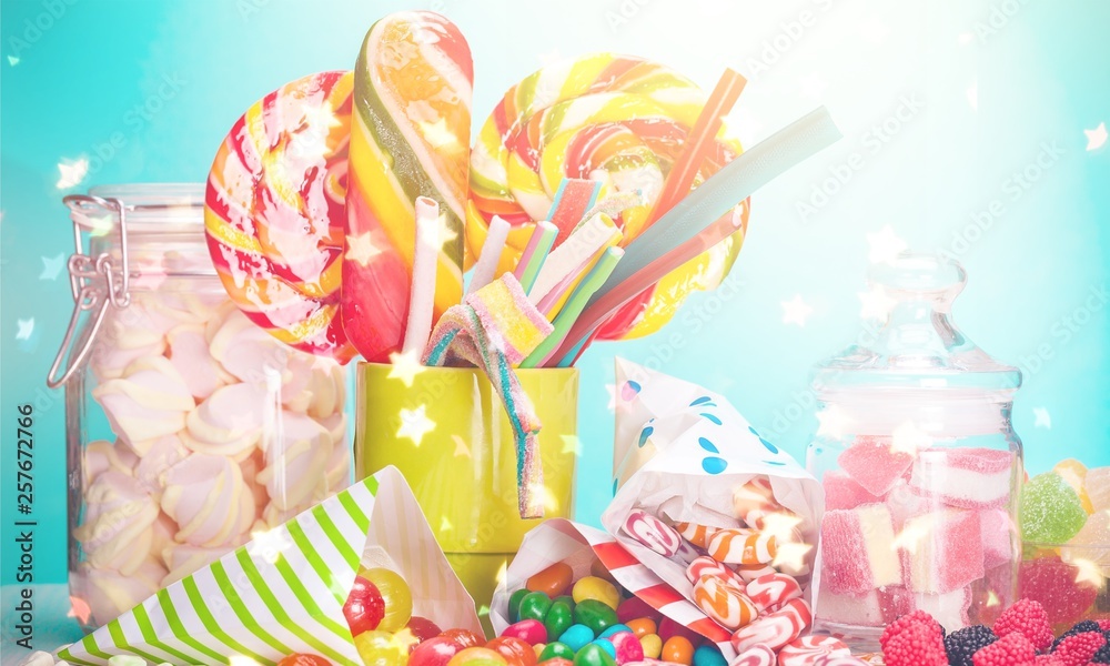 Colorful candies, jelly and marmalade. Isolated on  background