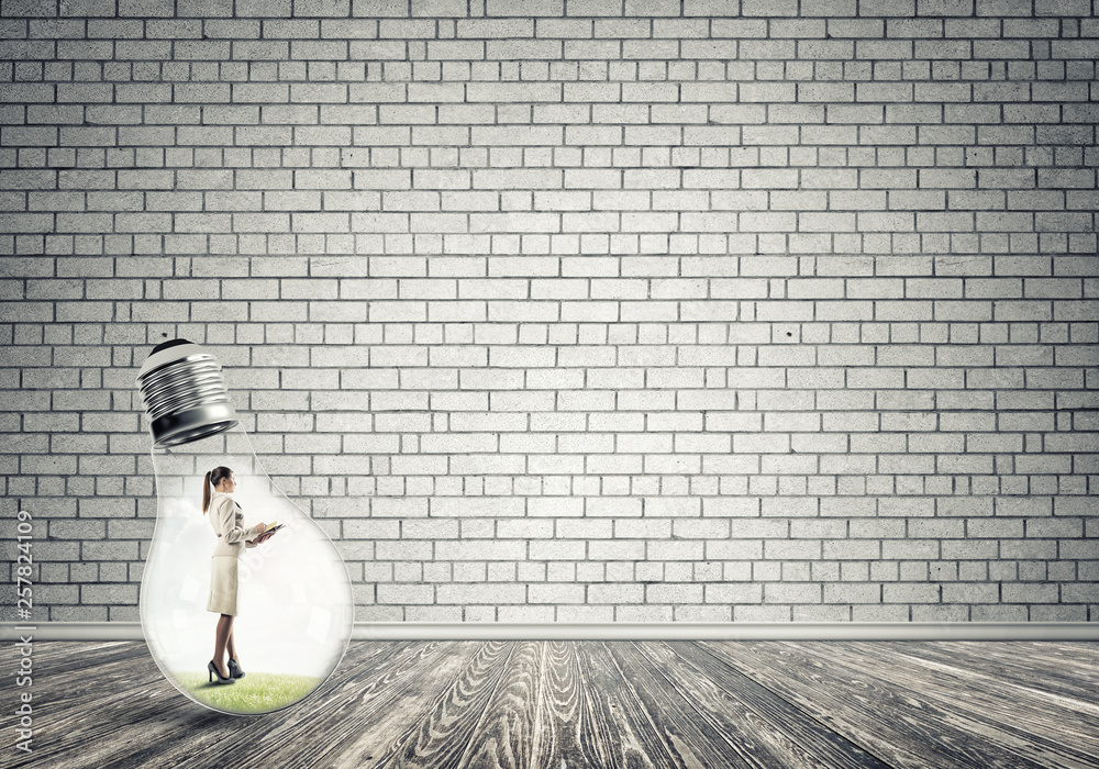 Businesswoman trapped in bulb